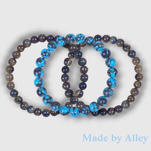 Handmade Turquoise Siderolite & Yellow Tigers Eye Beaded Bracelet 3 Piece Set